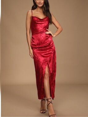 NWT Lulu's Under the Moonlight Wine Red Satin Jacquard Maxi